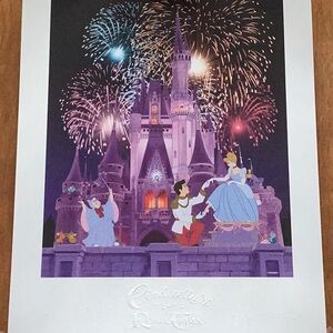 Disney Cinderella Castle Fireworks Poster - Purple and Blue